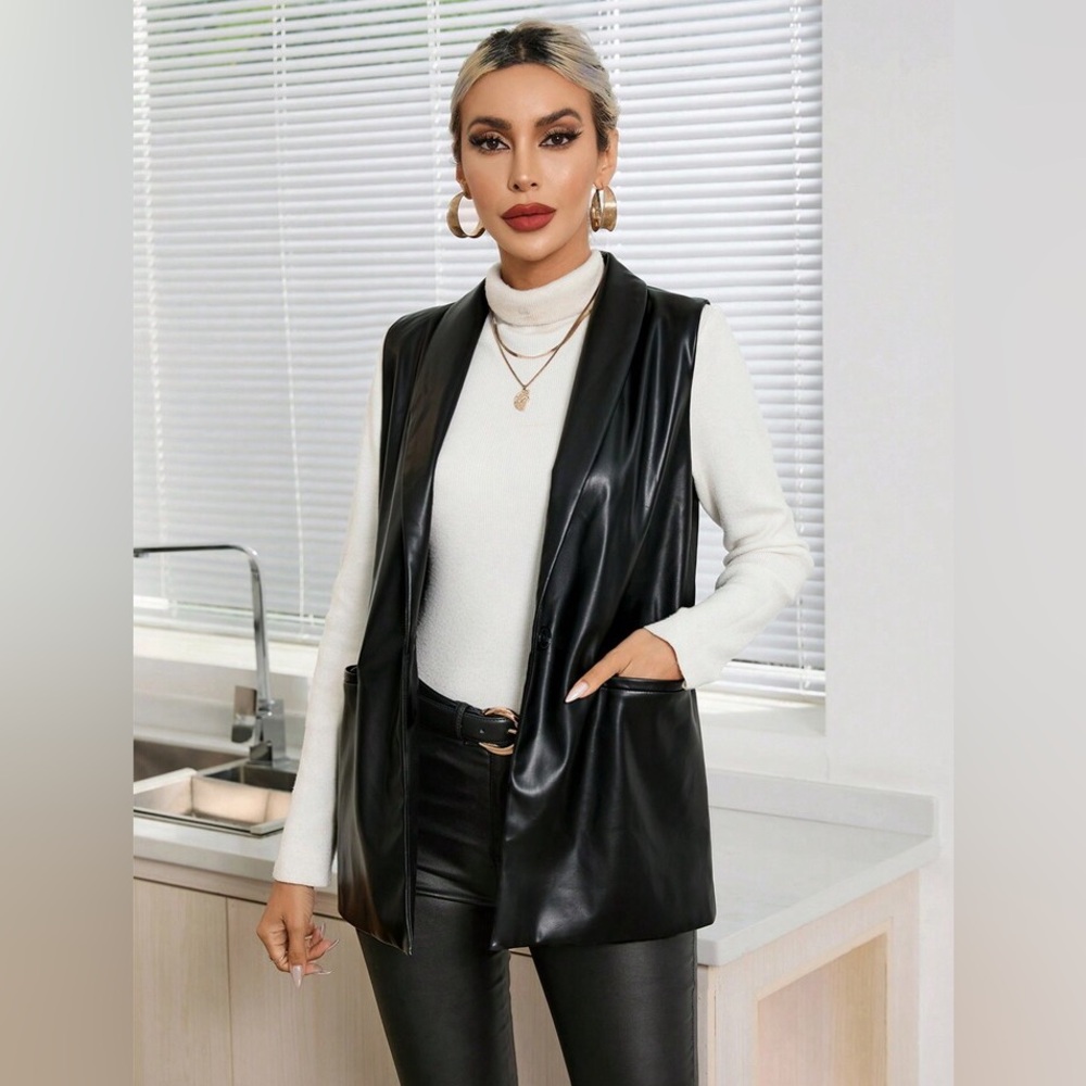 SHEIN Black Vest with Glossy Finish